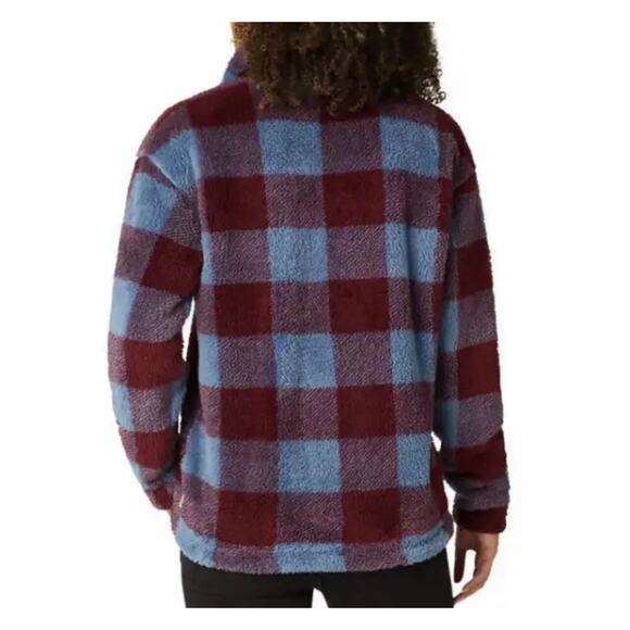 Eddie Bauer Plaid Sherpa Fleece Quarter Zip Pullover Jacket Size Small Blue Red - Picture 3 of 10